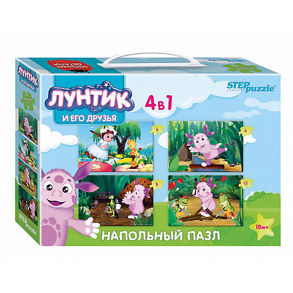 Напольный пазл 4 в 1 Step Puzzle Лунтик, 4/6/8/12 элементов Напольный пазл 4 в 1 Step Puzzle Лунтик, 4/6/8/12 элементовКоврики-пазлы<br>пазл напольный крупные элементы<br><br>Ширина мм: 280<br>Глубина мм: 200<br>Высота мм: 60<br>Вес г: 384<br>Возраст от месяцев: 12<br>Возраст до месяцев: 2147483647<br>Пол: Унисекс<br>Возраст: Детский<br>SKU: 7338318