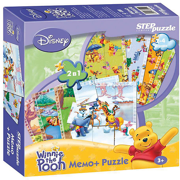Настольная игра 2 в 1 Мемо+Пазлы Disney Медвежонок Винни Настольная игра 2 в 1 Мемо+Пазлы Disney Медвежонок ВинниИгры мемо<br>Характеристики товара:<br><br>• возраст: от 3 лет;<br>• количество деталей: 24 шт.;<br>• материал: картон;<br>• размер упаковки: 20x20x5 см.;<br>• упаковка: картонная коробка;<br>• бренд, страна производства: STEP puzzle, Россия.<br> <br>Настольная мемо-игра «Медвежонок Винни» подарит детям увлекательное приключение в чудесный мир мышонка Микки медвежонка Винни-Пуха и его друзей. <br><br>Игра рассчитана на 2-4 игроков старше 3 лет, которым предстоит подобрать соответствующие карточки для того, чтобы собрать красочную картинку. На каждой картинке изображен определенный кадр из мультфильма. <br><br>Игра с таким пазлом поможет ребенку в развитии логического мышления, воображения, памяти и мелкой моторики рук.<br><br>Все карточки в наборе сделаны из плотного картона. Игра обязательно привлечет к себе внимание своими яркими картинками.<br><br>Настольную мемо-игру «Медвежонок Винни», 24 детали, STEP puzzle можно купить в нашем интернет-магазине.<br><br>Ширина мм: 200<br>Глубина мм: 200<br>Высота мм: 50<br>Вес г: 340<br>Возраст от месяцев: 36<br>Возраст до месяцев: 2147483647<br>Пол: Унисекс<br>Возраст: Детский<br>SKU: 7338342