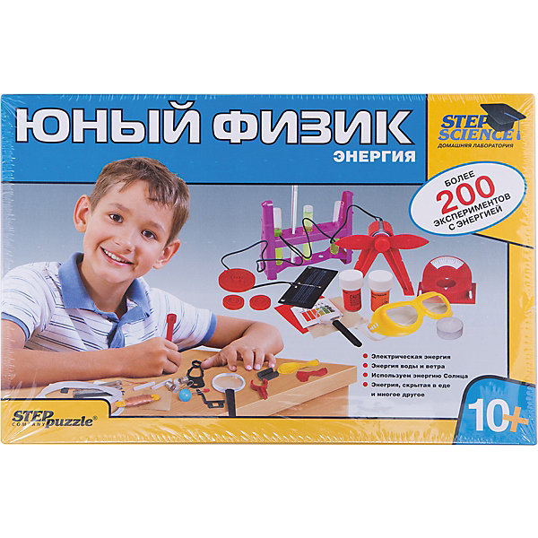 Набор для опытов Step Puzzle Домашняя лаборатория Энергия Набор для опытов Step Puzzle Домашняя лаборатория ЭнергияХимия и физика<br>Характеристики товара:<br><br>• возраст: от 10 лет;<br>• материал: пластик, металл;<br>• размер упаковки: 40х27х8,5 см.;<br>• упаковка: картонная коробка;<br>• вес в упаковке: 1,5 кг.;<br>• бренд, страна производства: STEP puzzle, Россия.<br><br>Домашняя лаборатория «Юный физик. Энергия» этот научно-позновательский набор станет отличным подарком для любознательных детей. <br><br>В наборе есть все необходимое оборудование для проведения более чем 200 экспериментов по физике. Проводя опыты, юный естествоиспытатель узнает о разных видах энергии: механической; химической; солнечной; тепловой; атомной; электромагнитной.<br><br>В комплект входит брошюра с интересной информацией и описанием различных опытов, а так же набор аксессуаров для их выполнения.<br><br>Рекомендуемый возраст: от 10 лет, под наблюдением взрослых.<br><br>Домашняя лаборатория «Юный физик. Энергия», STEP puzzle можно купить в нашем интернет-магазине.<br><br>Ширина мм: 400<br>Глубина мм: 270<br>Высота мм: 85<br>Вес г: 1517<br>Возраст от месяцев: 120<br>Возраст до месяцев: 2147483647<br>Пол: Унисекс<br>Возраст: Детский<br>SKU: 7338346