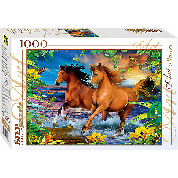 Пазл Step Puzzle Лошади, 1000 элементов Пазл Step Puzzle Лошади, 1000 элементовПазлы классические<br>Характеристики товара:<br><br>• возраст: от 7 лет;<br>• количество деталей: 1000;<br>• размер собранной картины: 68х48 см.;<br>• материал: картон;<br>• размер упаковки: 40x27x5,5 см.;<br>• упаковка: картонная каробка;<br>• бренд, страна производства: STEP puzzle, Россия.<br> <br>Пазл «Лошади», состоящий из 1000 элементов, придется по душе всей вашей семье. Собрав этот пазл, вы получите чудесную картину с изображением пары лошадей, бегущих по берегу моря.<br><br>Пазл выполнен из высококачественных материалов, что обеспечивает идеальное прилегание элементов друг к другу. Готовую картину можно склеить, вставить в рамку и повесить на стену.<br><br>Собирание пазлов это не только интересно, но и полезно: ведь в процессе создания картинки развивается мелкая моторика, тренируются наблюдательность и логическое мышление.<br><br>Пазл «Лошади», 1000 деталей можно купить в нашем интернет-магазине.<br><br>Ширина мм: 400<br>Глубина мм: 270<br>Высота мм: 55<br>Вес г: 780<br>Возраст от месяцев: 84<br>Возраст до месяцев: 2147483647<br>Пол: Унисекс<br>Возраст: Детский<br>SKU: 7338368