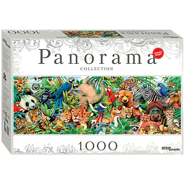 Панорамный пазл Step Puzzle Мир животных, 1000 элементов Панорамный пазл Step Puzzle Мир животных, 1000 элементовПазлы классические<br>пазл 1000 элементов панорамное изображение<br><br>Ширина мм: 400<br>Глубина мм: 270<br>Высота мм: 55<br>Вес г: 780<br>Возраст от месяцев: 84<br>Возраст до месяцев: 2147483647<br>Пол: Унисекс<br>Возраст: Детский<br>SKU: 7338380