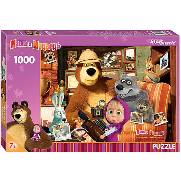 Пазл Step Puzzle Маша и Медведь, 1000 элементов Пазл Step Puzzle Маша и Медведь, 1000 элементовПазлы классические<br>Характеристики товара:<br><br>• возраст: от 7 лет;<br>• количество деталей: 1000;<br>• размер собранной картины: 68х48 см.;<br>• материал: картон;<br>• размер упаковки: 40x27x5,5 см.;<br>• упаковка: картонная каробка;<br>• бренд, страна производства: STEP puzzle, Россия.<br> <br>Пазл «Маша и Медведь», состоящий из 1000 элементов, придется по душе всей вашей семье. Собрав этот пазл, вы получите яркую детализированную картинку с любимыми героями из одноименного мультфильма.<br><br>Пазл выполнен из высококачественных материалов, что обеспечивает идеальное прилегание элементов друг к другу. Такой эффектный постер сможет стать прекрасным украшением детской комнаты. <br><br>Собирание пазлов это не только интересно, но и полезно: ведь в процессе создания картинки развивается мелкая моторика, тренируются наблюдательность и логическое мышление.<br><br>Пазл «Маша и Медведь», 1000 деталей можно купить в нашем интернет-магазине.<br><br>Ширина мм: 400<br>Глубина мм: 270<br>Высота мм: 55<br>Вес г: 780<br>Возраст от месяцев: 84<br>Возраст до месяцев: 2147483647<br>Пол: Унисекс<br>Возраст: Детский<br>SKU: 7338388