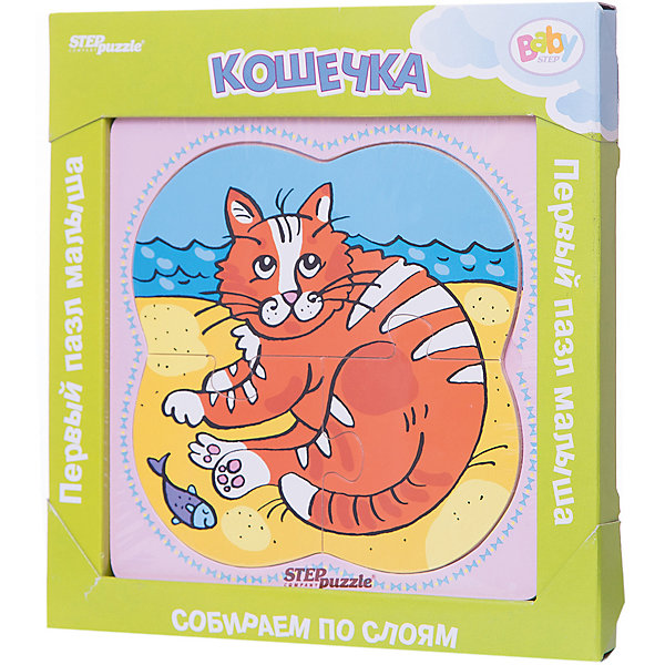Многослойный пазл Step Puzzle Baby Step Кошечка Многослойный пазл Step Puzzle Baby Step КошечкаПазлы для малышей<br>Характеристики товара:<br><br>• возраст: от 1 года;<br>• количество деталей: 6 шт.;<br>• материал: дерево;<br>• размер готовой картинки: 14 х 14 см.;<br>• размер упаковки: 19x19x1,5 см.;<br>• упаковка: картонная коробка открытого типа;<br>• бренд, страна производства: STEP puzzle, Россия.<br> <br>Деревянный пазл «Кошечка» привлекет внимание вашего малыша и поднимет настроение жизнерадостными образами. Игра с таким пазлом поможет ребенку в развитии логического мышления, воображения, памяти и мелкой моторики рук.<br><br>Данный пазл состоит из 6 ярких элементов и предлагает ребенку собрать красочную картинку с изображением очаровательной кошечки. Представленная мозаика состоит из рамки, где нудно разместить элементы пазла, каждый слой которого будет интересной картинкой.<br><br>Деревянный пазл «Кошечка», 6 деталей, STEP puzzle можно купить в нашем интернет-магазине.<br><br>Ширина мм: 189<br>Глубина мм: 189<br>Высота мм: 15<br>Вес г: 240<br>Возраст от месяцев: 12<br>Возраст до месяцев: 2147483647<br>Пол: Унисекс<br>Возраст: Детский<br>SKU: 7338408