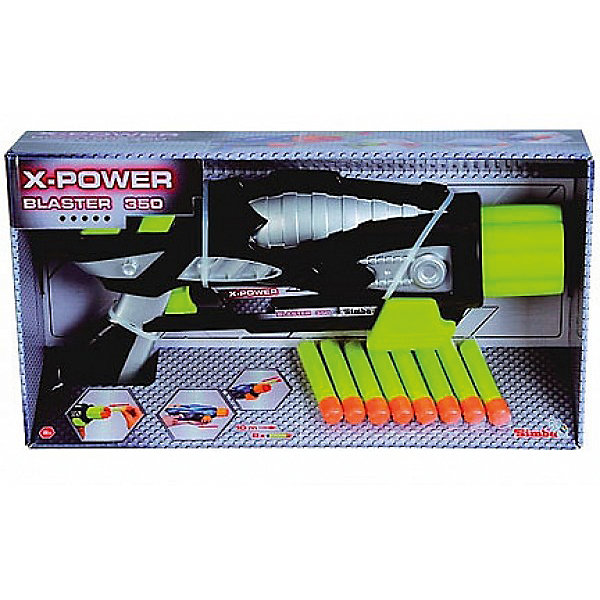 Бластер Simba X-Power 35 см, черно-зеленый Бластер Simba X-Power 35 см, черно-зеленыйИгрушечные пистолеты и бластеры<br>Бластер Simba с эффектным дизайном очень порадует вашего ребенка. В наборе ружье и 8 патронов. Дальность полета патронов - 10 м. С таким бластером Ваш ребенок станет настоящим звездным воином!<br><br>Дополнительная информация:<br><br>- Материал: высококачественная пластмасса<br>- Размер игрушки: 35 см.<br>- Размер упаковки: 38 х 6,8 х 20 м.<br>- Вес: 0,600 кг.<br>- Цвет в ассортименте. <br><br>Игрушка развивает меткость, хороший глазомер и ловкость<br>купить бластер можно в нашем магазине<br><br>Ширина мм: 385<br>Глубина мм: 70<br>Высота мм: 205<br>Вес г: 600<br>Возраст от месяцев: 72<br>Возраст до месяцев: 2147483647<br>Пол: Мужской<br>Возраст: Детский<br>SKU: 7338995
