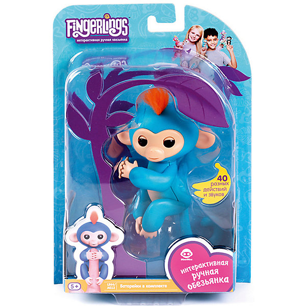 Интерактивная обезьянка Fingerlings Борис, 12 см (синяя) WowWee Интерактивная обезьянка Fingerlings Борис, 12 см (синяя) WowWeeИнтерактивные животные<br>Характеристики:<br><br>• возраст: от 5 лет;<br>• тип игрушки: обезьянка;<br>• размер: 15х22,5х6 см;<br>• высота: 12 см;<br>• цвет: синий;<br>• материал: пластмасса, резина;<br>• тип батарейки: 4 батарейки LR44;<br>• комплектация: входят в комплект;<br>• страна изготовления: Китай;<br>• бренд: WowWee.<br><br>FINGERLINGS «Интерактивная обезьянка Борис» (синяя), 12 см – «живая» веселая обезьянка, которая умеет цепляться за палец или закрепляться на любой поверхности с помощью хвостика. Эти малыши, выполненные на базе последних разработок в мире игрушечной робототехники, обязательно удивят и очаруют ребенка. Игрушка подходит для детей от 5 лет. Для работы потребуются 4 батарейки LR44 (входят в комплект).<br><br>Обезьянки умеют реагировать на движение и голос, в ответ на прикосновение выполнять более 40 различных действий, издавать более 50 звуковых сигналов, цепляться лапками за палец или любые другие мелкие предметы, висеть головой вниз, закрепляясь хвостиком за любую поверхность, общаться с другими обезьянками «Fingerlings», посылать воздушные поцелуи, если подуть в мордочку. <br><br>FINGERLINGS «Интерактивную обезьянку Борис» (синяя), 12 см можно купить в нашем интернет-магазине.<br><br>Ширина мм: 15<br>Глубина мм: 22<br>Высота мм: 6<br>Вес г: 180<br>Цвет: синий<br>Возраст от месяцев: 60<br>Возраст до месяцев: 2147483647<br>Пол: Унисекс<br>Возраст: Детский<br>SKU: 7342560