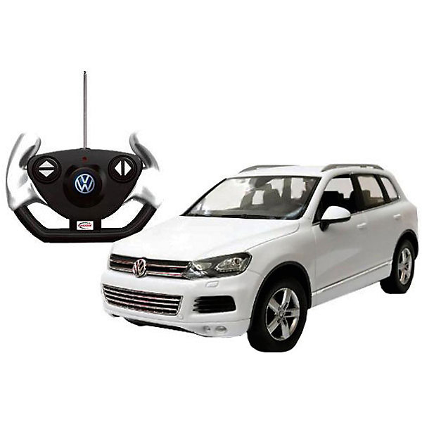 Радиоуправляемая машинка Rastar Volkswagen Touareg 1:14, белая Радиоуправляемая машинка Rastar Volkswagen Touareg 1:14, белаяРадиоуправляемые машины<br>Характеристики:<br><br>• возраст: от 8 лет:<br>• материал: металл, пластик;<br>• масштаб: 1:14;<br>• максимальная скорость: до 12 км/ч;<br>• в комплекте: машина, пульт управления;<br>• тип батареек: 5 батареек АА; 1 батарейка Крона;<br>• наличие батареек: нет в комплекте;<br>• вес упаковки: 1,03 кг.;<br>• размер машины: 34,3х15,9х12,3 см;<br>• размер упаковки: 43х22,5х19,5 см;<br>• страна производитель: Китай.<br><br>Легендарный внедорожник в мини версии — радиоуправляемая машинка Rastar Volkswagen Touareg. Управление игрушкой осуществляется с помощью удобного пульта на частоте 27MHz, который позволяет ездить ей во все стороны на расстояние до 15 м.<br><br>Мощные колеса и амортизация приспособлены к езде не только по ровной поверхности дома, но и на улице по асфальту и бугристой дороге, бросая вызов всем препятствиям. Авто имеет задний привод и разгоняется на ровной дороге до 12 км/ч. Кроме того, когда машина едет вперед, включаются фары, а когда тормозит или сдает назад — стоп-сигналы. Время работы: 25 минут.<br><br>Мини автомобиль понравится и детям, и взрослым, особенно тем, кто коллекционирует подобные экземпляры или обладает оригиналом.<br><br>Радиоуправляемую машинку Rastar Volkswagen Touareg, 1:14 можно купить в нашем интернет-магазине.<br><br>Ширина мм: 430<br>Глубина мм: 225<br>Высота мм: 195<br>Вес г: 1033<br>Возраст от месяцев: 36<br>Возраст до месяцев: 180<br>Пол: Мужской<br>Возраст: Детский<br>SKU: 7345289
