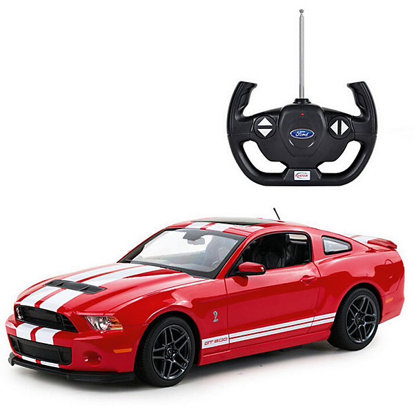 Радиоуправляемая машинка Rastar Ford Shelby GT500 1:14, красная Радиоуправляемая машинка Rastar Ford Shelby GT500 1:14, краснаяРадиоуправляемые машины<br>Характеристики:<br><br>• возраст: от 6 лет:<br>• материал: пластик;<br>• масштаб: 1:14;<br>• максимальная скорость: до 12 км/ч;<br>• в комплекте: машина, пульт управления;<br>• тип батареек: 5 батареек АА; 1 батарейка 9V;<br>• наличие батареек: нет в комплекте;<br>• вес упаковки: 1,18 кг.;<br>• размер машины: 32х17х9 см;<br>• размер упаковки: 43,4х22,8х17,7 см;<br>• страна производитель: Китай.<br><br>Быстрый, мощный, спортивный автомобиль Ford Shelby GT500 в копии от Rastar. Управление игрушкой осуществляется с помощью удобного пульта на частоте 27MHz, который позволяет ездить ей во все стороны на расстояние в десятки метров.<br><br>Мощные колеса и амортизация приспособлены к езде не только по ровной поверхности дома, но и на улице по асфальту и бугристой дороге, бросая вызов всем препятствиям. Авто имеет задний привод и разгоняется на ровной дороге до 12 км/ч. Кроме того, когда машина едет вперед, включаются фары, а когда тормозит или сдает назад — стоп-сигналы. <br><br>Мини автомобиль понравится и детям, и взрослым, особенно тем, кто коллекционирует подобные экземпляры.<br><br>Радиоуправляемую машинку Ford Shelby GT500, 1:14 можно купить в нашем интернет-магазине.<br><br>Ширина мм: 434<br>Глубина мм: 228<br>Высота мм: 177<br>Вес г: 1180<br>Возраст от месяцев: 36<br>Возраст до месяцев: 180<br>Пол: Мужской<br>Возраст: Детский<br>SKU: 7345292