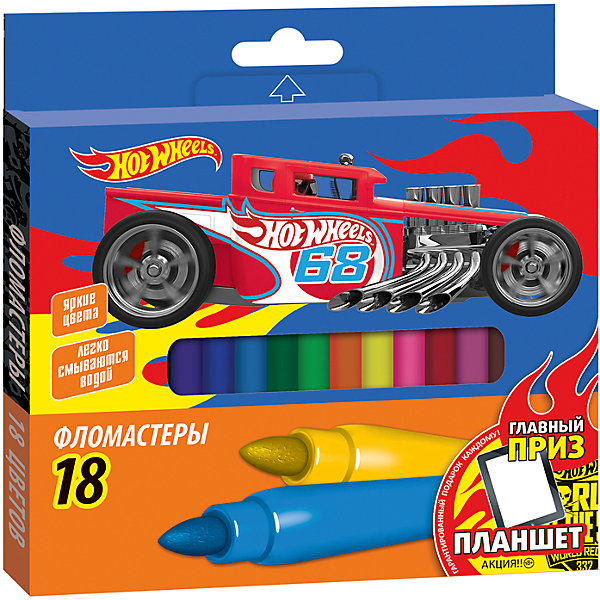 Фломастеры 18 цветов Hot Wheels Фломастеры 18 цветов Hot WheelsФломастеры<br>Характеристики:<br><br>• количество: 18шт.;<br>• материал: пластик ;<br>• упаковка: картон;<br>• размер упаковки: 16,2х16х1см.;<br>• вес: 108г.;<br>• для детей в возрасте: от 3 лет.;<br>• страна производитель: Китай.<br><br>Набор фломастеров «Hot Wheels» (Хот Вилс) бренда «Limpopo» (Лимпопо), станет отличным приобретением для школьников. Он создан из качественных, экологически чистых материалов, что очень важно для детских товаров.<br><br> Набор состоит из восемнадцати фломастеров разного цвета и удобных колпачков, предохраняющих от высыхания. Всего в наборе восемнадцать цветов. Каждый фломастер выполнен из пластика высокого качества и заправлен красками на водной основе. Они очень яркие и подходят для особо лёгкого и мягкого письма.<br><br>Качественные фломастеры необходимы для любого художественного начинания. Ребята могут их использовать не только для выполнения школьных заданий, но и для творчества. Записывать интересную и полезную информацию.<br><br>Набор фломастеров «Hot Wheels» (Хот Вилс) можно купить в нашем интернет-магазине.<br><br>Ширина мм: 162<br>Глубина мм: 160<br>Высота мм: 10<br>Вес г: 108<br>Возраст от месяцев: 36<br>Возраст до месяцев: 180<br>Пол: Мужской<br>Возраст: Детский<br>SKU: 7365731