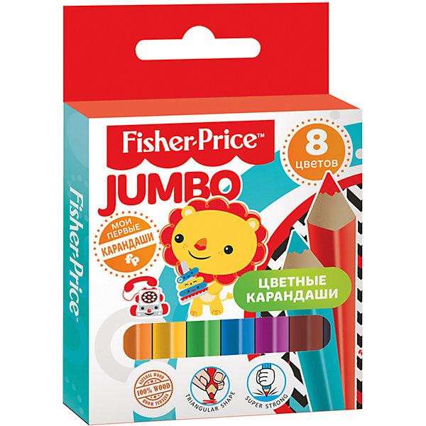Цветные карандаши MINI Jumbo Fisher Price 8 цветов деревянный корпус Цветные карандаши MINI Jumbo Fisher Price 8 цветов деревянный корпусКарандаши для творчества<br>Характеристики:<br><br>• количество: 8шт.;<br>• материал: дерево ;<br>• упаковка: коробка;<br>• размер упаковки: 12х8,3х1см.;<br>• вес: 40г.;<br>• для детей в возрасте: от года.;<br>• страна производитель: Китай.<br><br>Набор цветных карандашей MINI Fisher Price (Мини Фишер Прайс) бренда «Limpopo» (Лимпопо), станет отличным приобретением для малышей. Он создан из качественных, экологически чистых материалов, что очень важно для детских товаров.<br><br>Карандаши имеют утолщённую трёхгранную форму корпуса. Выполнены из древесины высокого качества и прочным стержнем, который легко точится и не ломается. В наборе находится восемь карандашей разных цветов.<br><br>Качественные карандаши необходимы для любого художественного начинания. Малыши могут их использовать не только для выполнения заданий, но и для творчества.<br><br>Набор цветных карандашей MINI Fisher Price (Мини Фишер Прайс) можно купить в нашем интернет-магазине.<br><br>Ширина мм: 120<br>Глубина мм: 83<br>Высота мм: 10<br>Вес г: 40<br>Возраст от месяцев: 12<br>Возраст до месяцев: 72<br>Пол: Унисекс<br>Возраст: Детский<br>SKU: 7365733