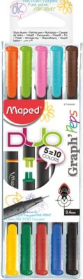 Набор капиллярных ручек GRAPH PEP'S DUO, 5 штук, 10 цветов, 0,4 мм, Maped, артикул:7379389 - Канцтовары Набор капиллярных ручек GRAPH PEP'S DUO, 5 штук, 10 цветов, 0,4 мм, Maped, артикул:7379389 - Канцтовары