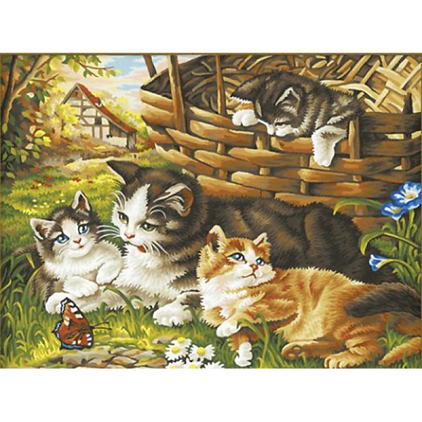 фото Раскраска по номерам на картоне Color KIT "Семейство кошачьих", 30х40 см