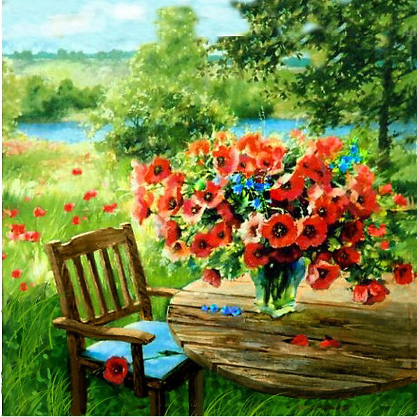 

Алмазная картина-раскраска Color KIT "Маки у реки", 40х40 см, Разноцветный