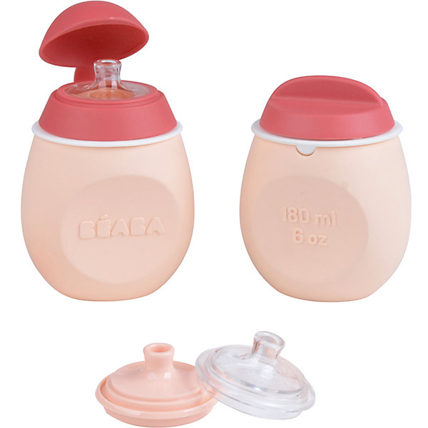 фото Контейнер и поильник из силикона Beaba Set Babysqueez&portion, розовый Béaba