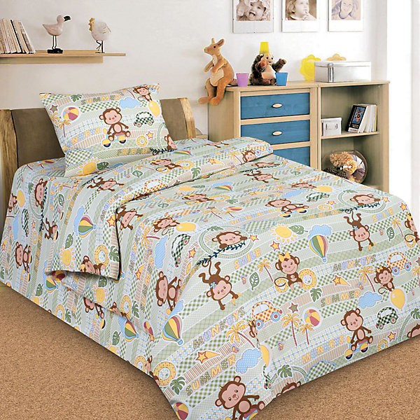 

Детское постельное белье 1,5 сп Letto, Обезьянки, Бежевый