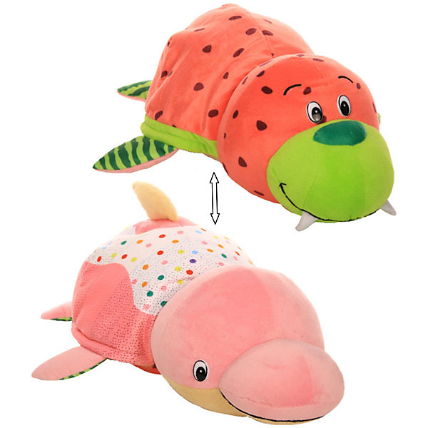 

Мягкая игрушка-вывернушка 1toy "Ням-Ням" Морж с ароматом арбуза-Дельфин с ароматом пончика с кондитерской обсып, Разноцветный