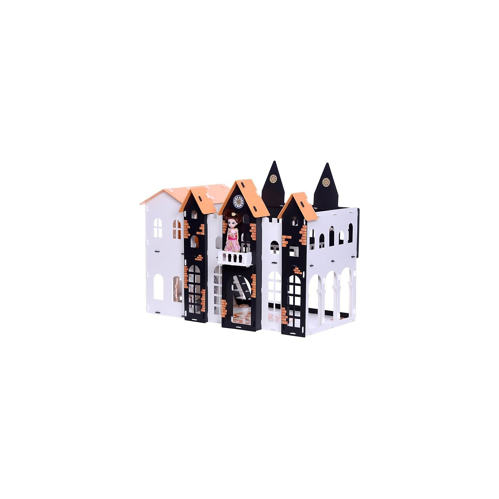 фото Кукольный домик R&C "Замок Джульетты" с мебелью, бело-чёрно-оранжевый