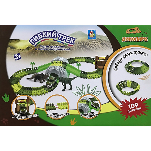 

Гибкий трек 1toy "Динопарк" пещера, ворота, 1 машинка, 109 деталей, Разноцветный