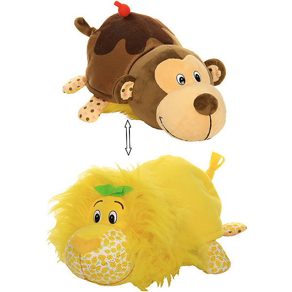 

Мягкая игрушка-вывернушка 1toy "Ням-Ням" Лев с ароматом лимона-Мартышка с ароматом шоколадного молочного кокте, Разноцветный