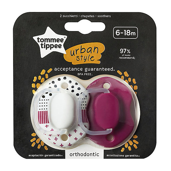 Tommee Tippee Пустышки силиконовые Tommee Tippee Urban 6-18 мес., 2 шт, бордовая/белая