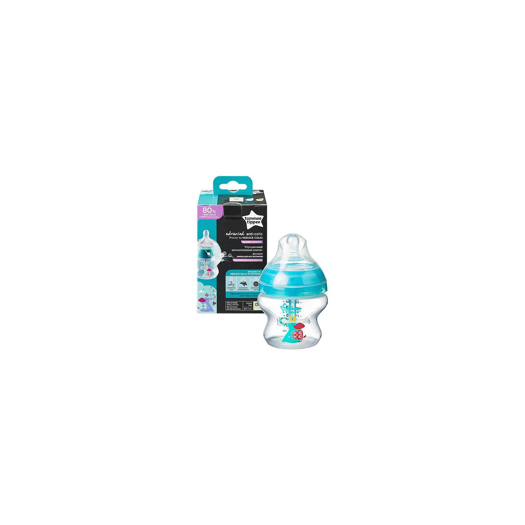 фото Бутылочка для кормления Tommee Tippee "Advanced" с усиленным антиколиковым клапаном и индикатором температуры, 150 мл, би