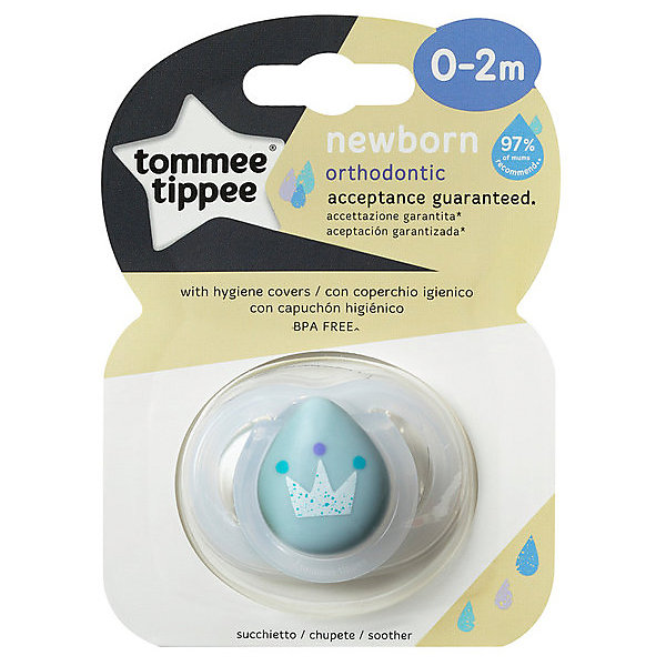 Tommee Tippee Пустышка силиконовая Tommee Tippee Newborn 0-2 мес, голубая