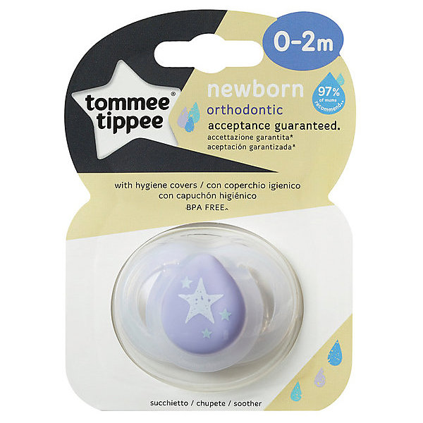 Tommee Tippee Пустышка силиконовая Tommee Tippee Newborn 0-2 мес, сиреневая