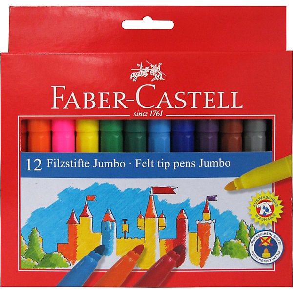 

Фломастеры Faber-Castell Jumbo, 12 цветов, смываемые