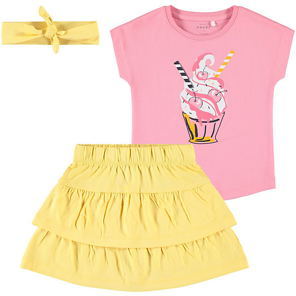 

Комплект: Футболка, юбка и повязка Name it для девочки, Pink/gelb