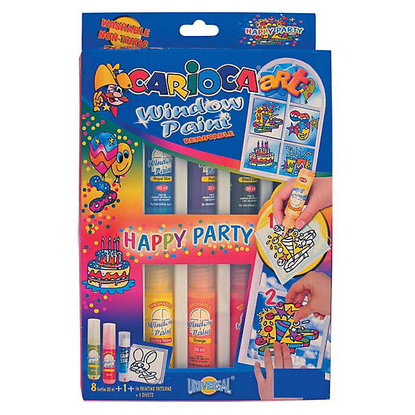 

Набор красок для рисования на окнах Carioca "Happy Party", 8 цветов