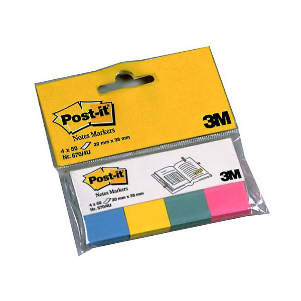 Закладки для страниц "Post-It Index" бумажные, 4 неоновых цвета 3М 10627378