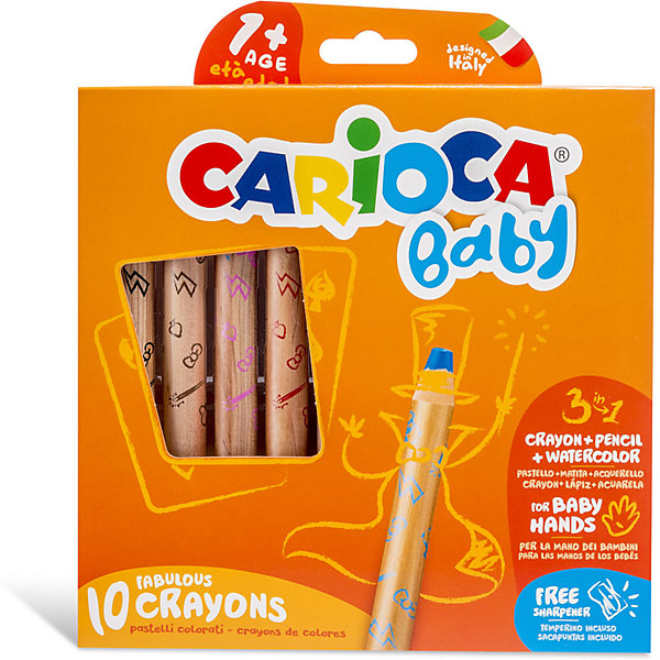 Набор восковых карандашей Carioca Baby с точилкой, 10 цветов 10627384