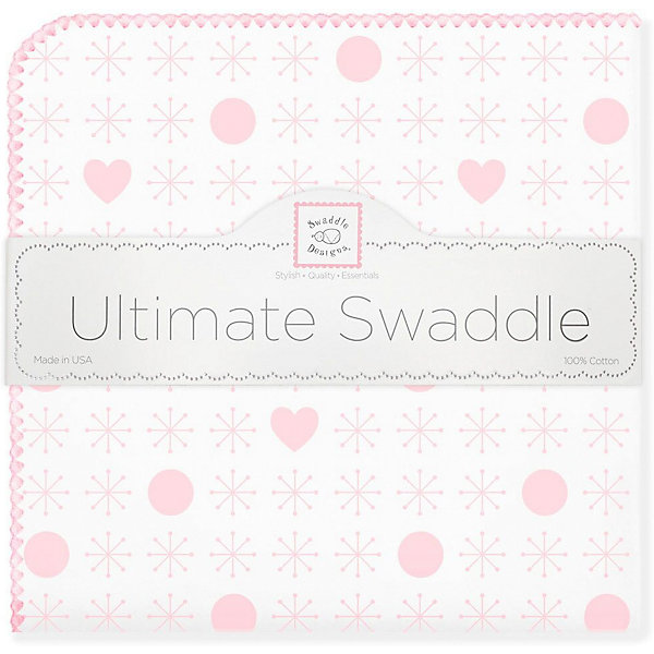 

Фланелевая пеленка SwaddleDesigns Hearts Pink, 110х110 см, Розовый/белый