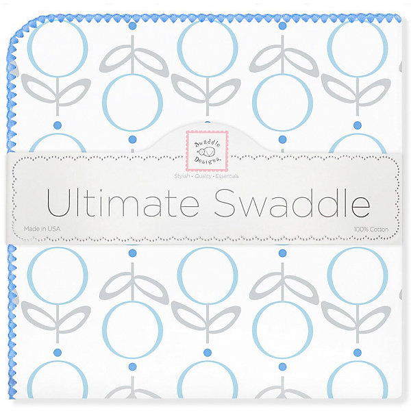 

Фланелевая пеленка SwaddleDesigns Lolli Fleur Blue, 110х110 см, Голубой/белый