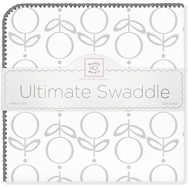 

Фланелевая пеленка SwaddleDesigns Lolli Fleur Grey, 110х110 см, Серый/белый