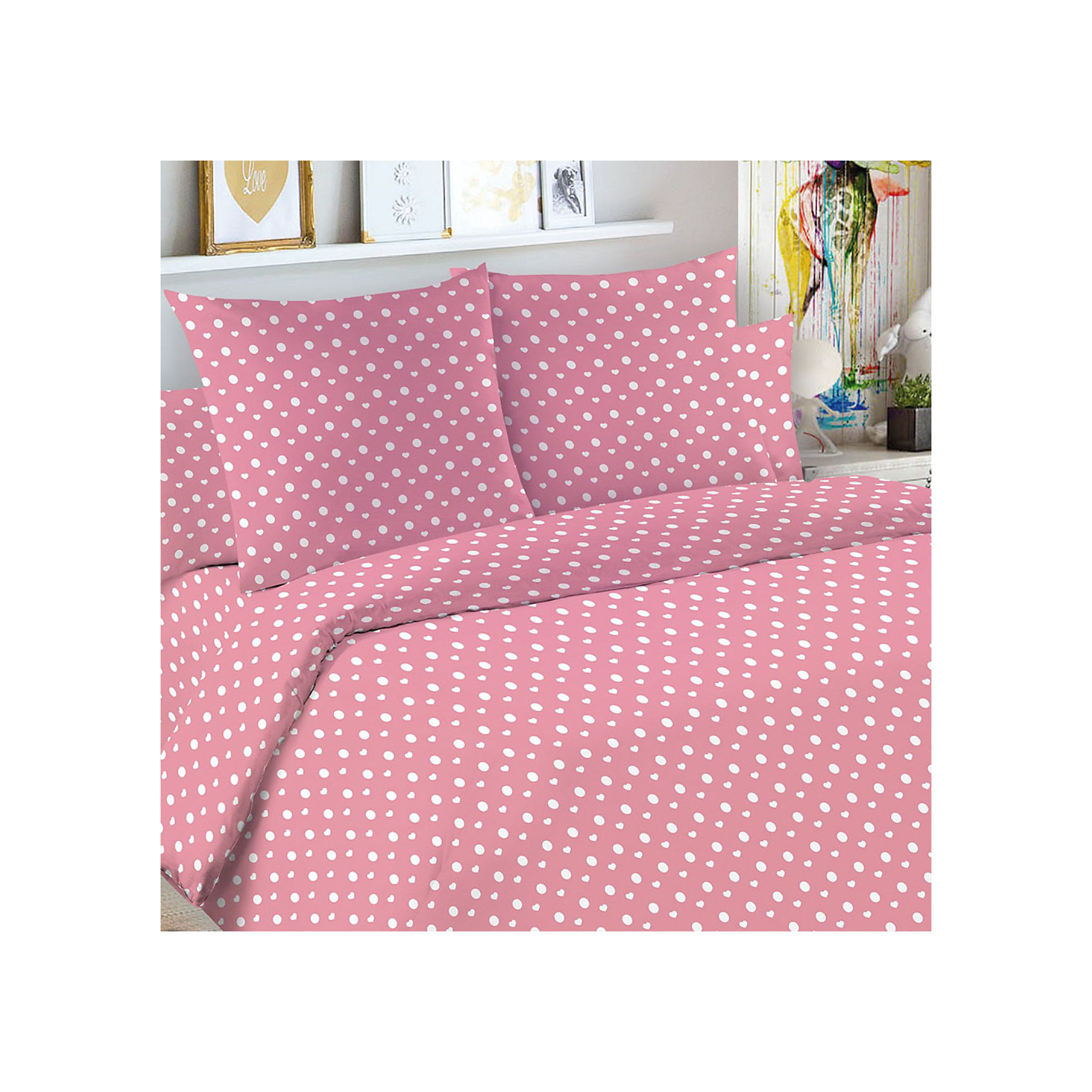 

Детское постельное белье 1,5 сп Letto, Горошек, розовый