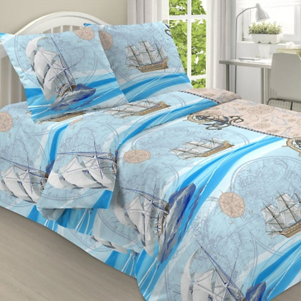 

Постельное белье 1,5 сп Letto Каравелла, Голубой