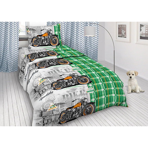 

Детское постельное белье 1,5 сп Letto, Спортбайк, Зеленый
