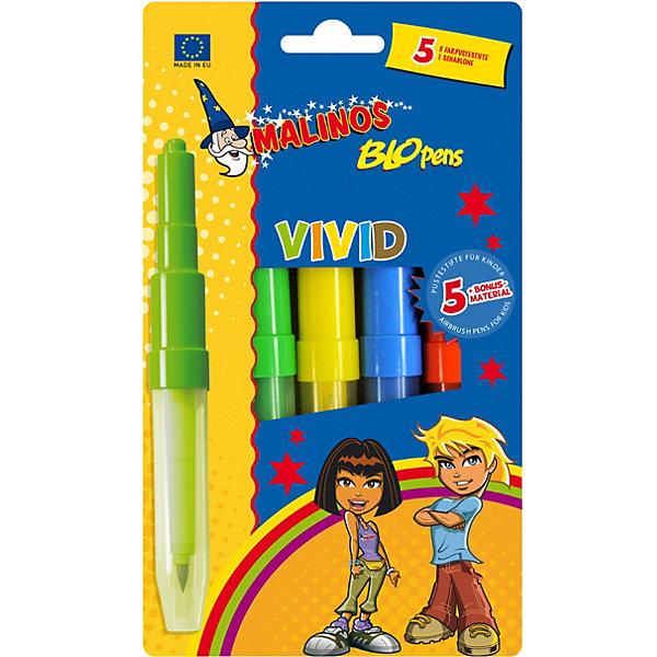 

Фломастер-аэрограф Malinos "Blopens Vivid", 5 шт., 1 трафарет