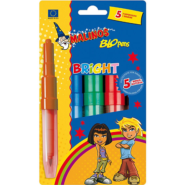 

Фломастер-аэрограф Malinos "Blopens Bright", 5 шт., 1 трафарет