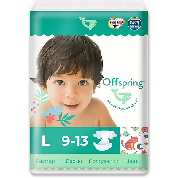 

Эко-подгузники Offspring Котики L 9-13 кг., 36 шт, Разноцветный, Эко-подгузники Offspring Котики L 9-13 кг., 36 шт.