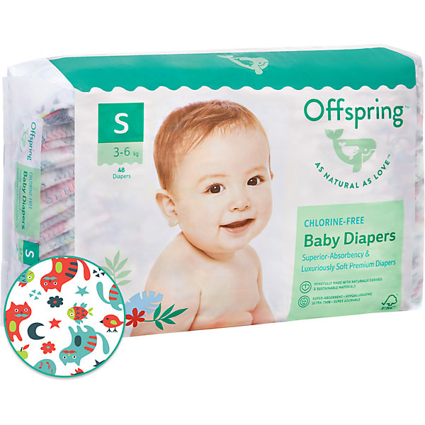 

Эко-подгузники Offspring Котики S 3-7 кг., 48 шт, Разноцветный, Эко-подгузники Offspring Котики S 3-7 кг., 48 шт.