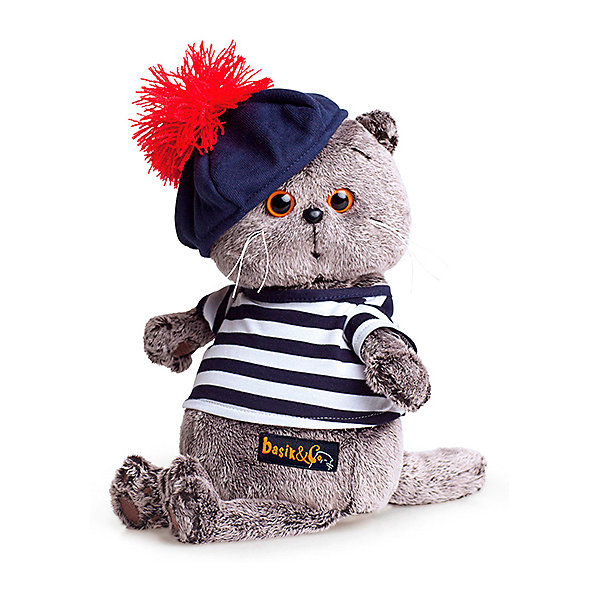 

Мягкая игрушка Budi Basa Кот Басик в тельняшке и берете, 25 см, Серый
