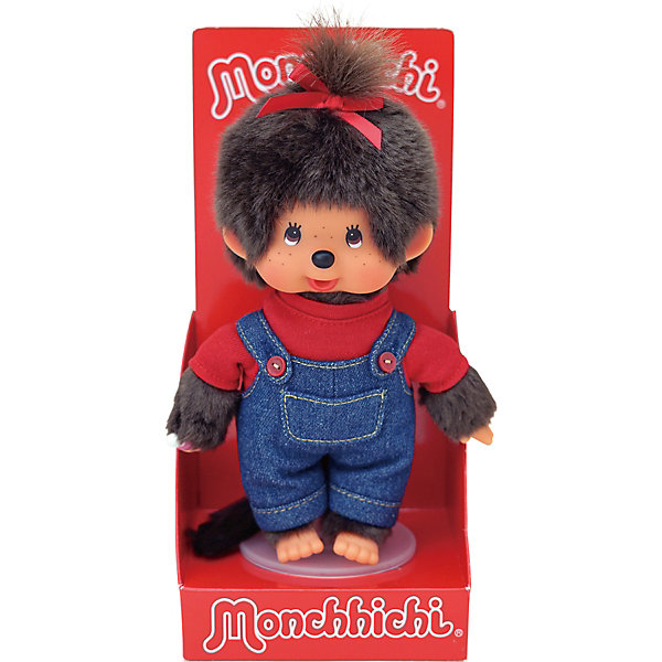 фото Мягкая игрушка Monchhichi Мончичи, девочка в комбинезоне и красной футболке, 20 см