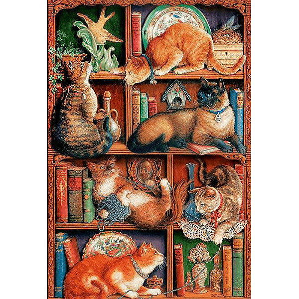 фото Пазл Cobble Hill "Кошки на книжных полках", 2000 деталей