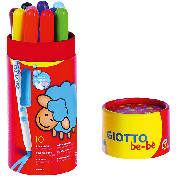 

Фломастеры с толстым стержнем Giotto Bebe' Jmbo Fibre Pens, 10 цветов, Разноцветный