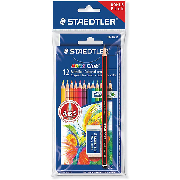 

Карандаши цветные с чернографитовым карандашом и ластиком Staedtler Noris Club 144 серии, 12 цветов