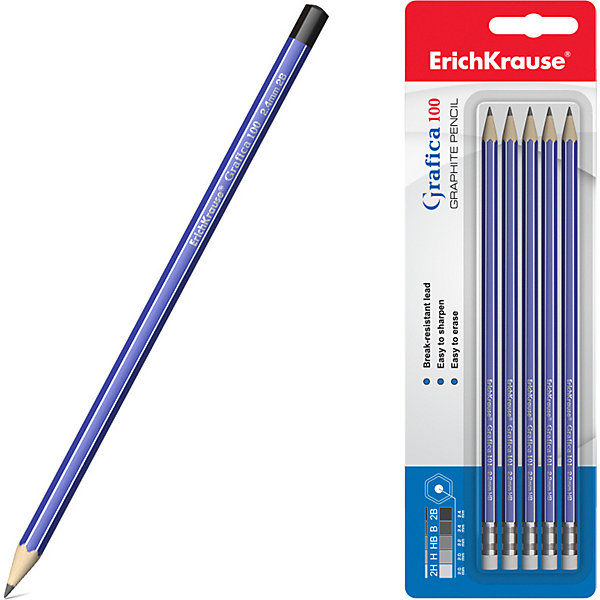 

Чернографитный карандаш ErichKrause Grafica 100 2H,H,HB,B,2B, Синий