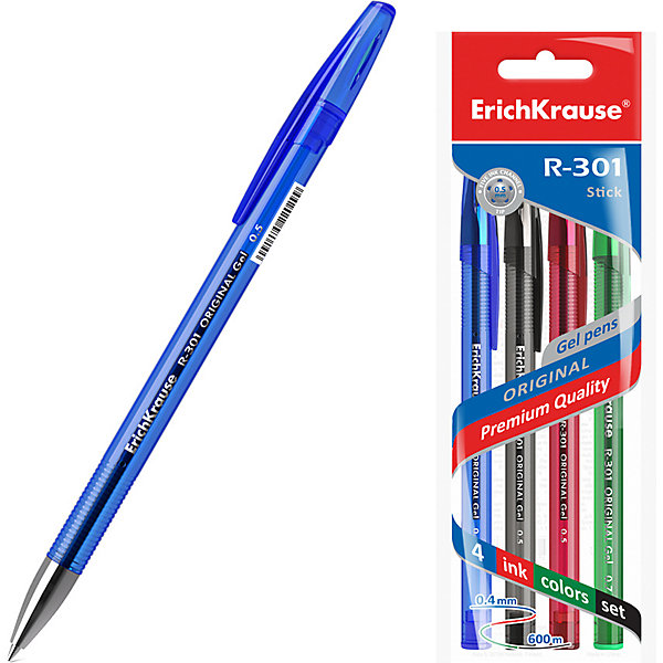 

Ручка гелевая Erich Krause R-301 Original Gel 0.5, цвет чернил: синий, черный, красный, зеленый, Разноцветный