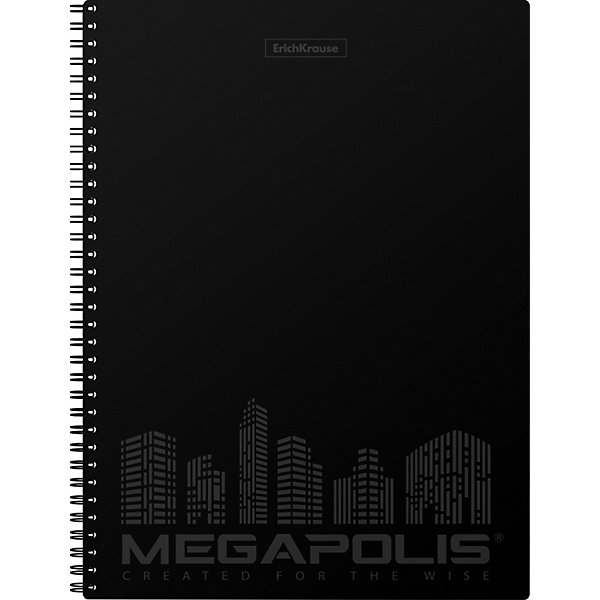 

Тетрадь общая с пластиковой обложкой на спирали ErichKrause® MEGAPOLIS®, черный, А4, 80 листов, клетка, перфорация, микроп, Разноцветный