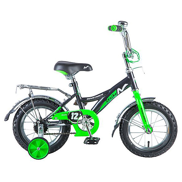 Двухколесный велосипед Novatrack Strike 12 дюймов, черно-зеленый 11212011